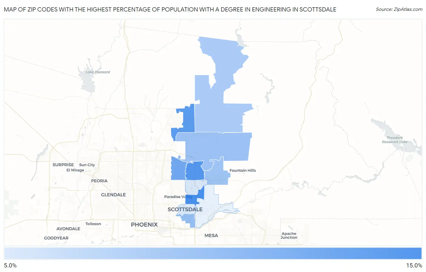Zip Codes with the Highest Percentage of Population with a Degree in Engineering in Scottsdale Map
