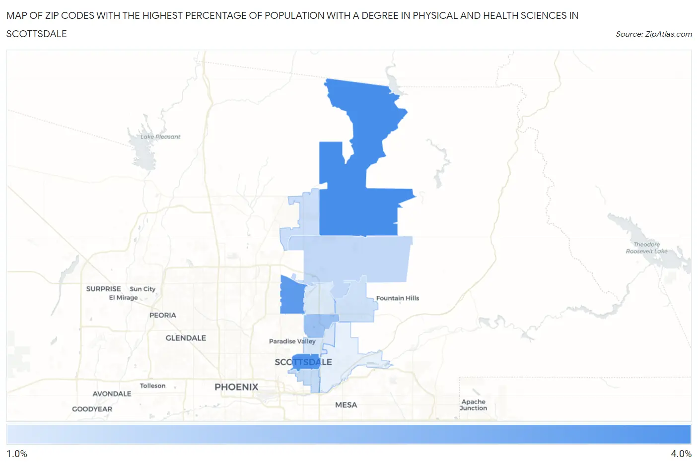 Zip Codes with the Highest Percentage of Population with a Degree in Physical and Health Sciences in Scottsdale Map