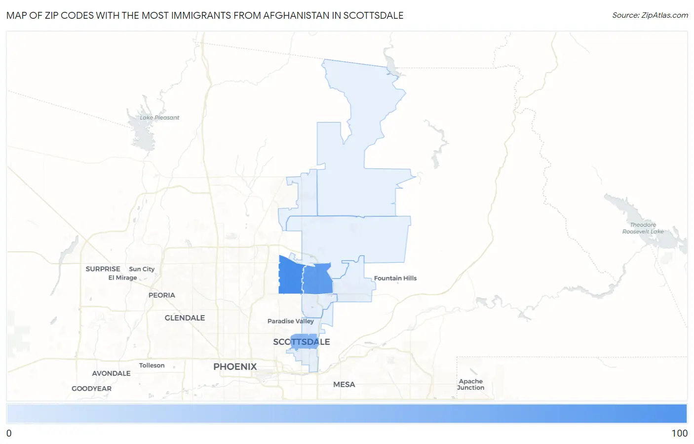 Zip Codes with the Most Immigrants from Afghanistan in Scottsdale Map