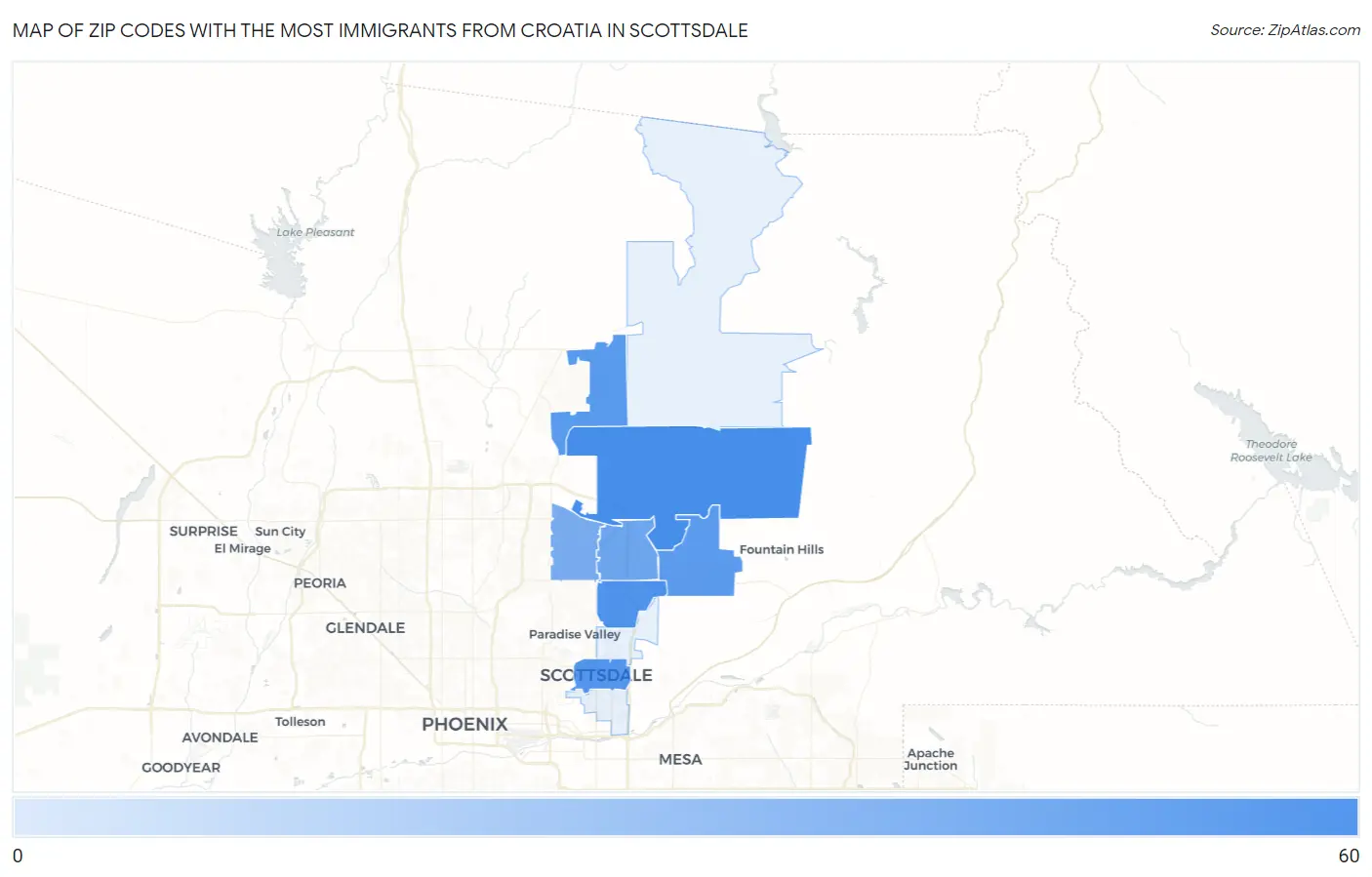 Zip Codes with the Most Immigrants from Croatia in Scottsdale Map