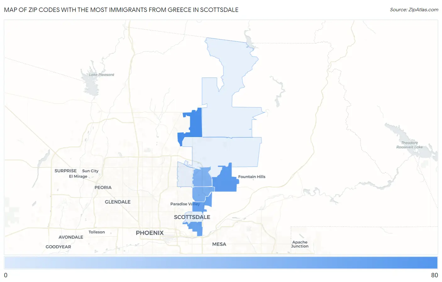 Zip Codes with the Most Immigrants from Greece in Scottsdale Map