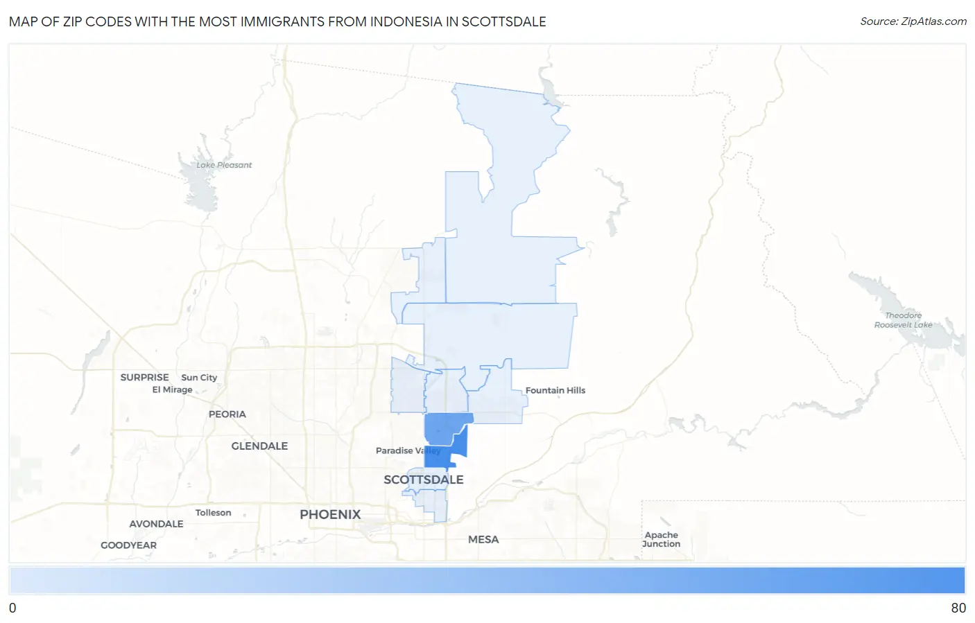 Zip Codes with the Most Immigrants from Indonesia in Scottsdale Map
