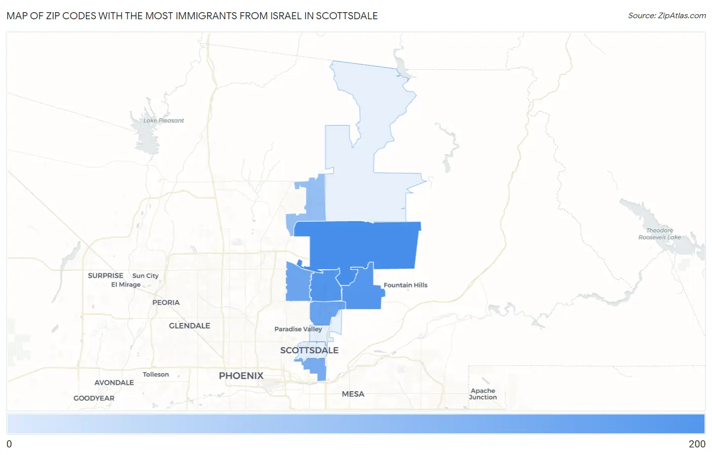 Zip Codes with the Most Immigrants from Israel in Scottsdale Map
