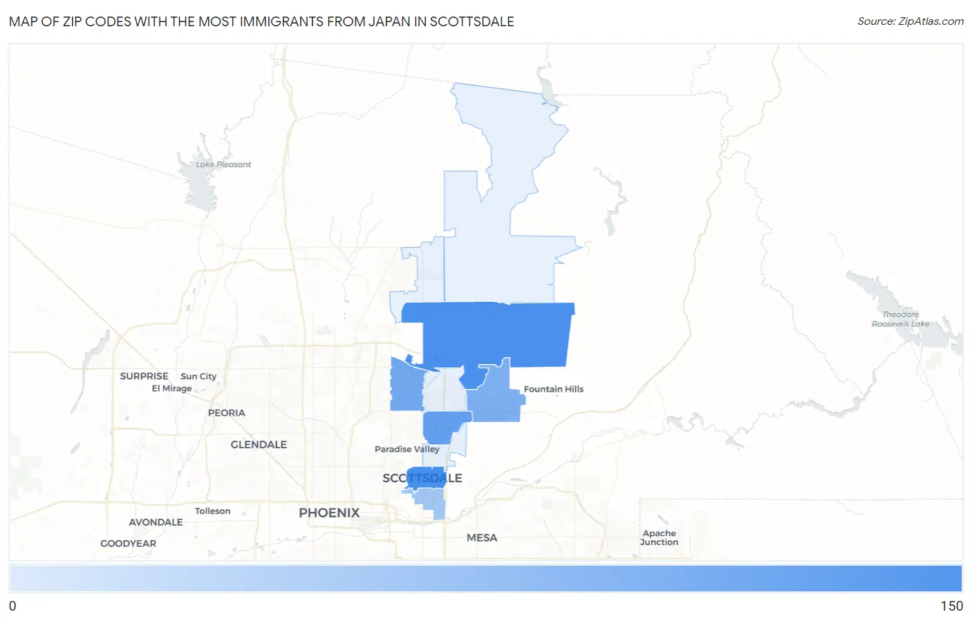 Zip Codes with the Most Immigrants from Japan in Scottsdale Map