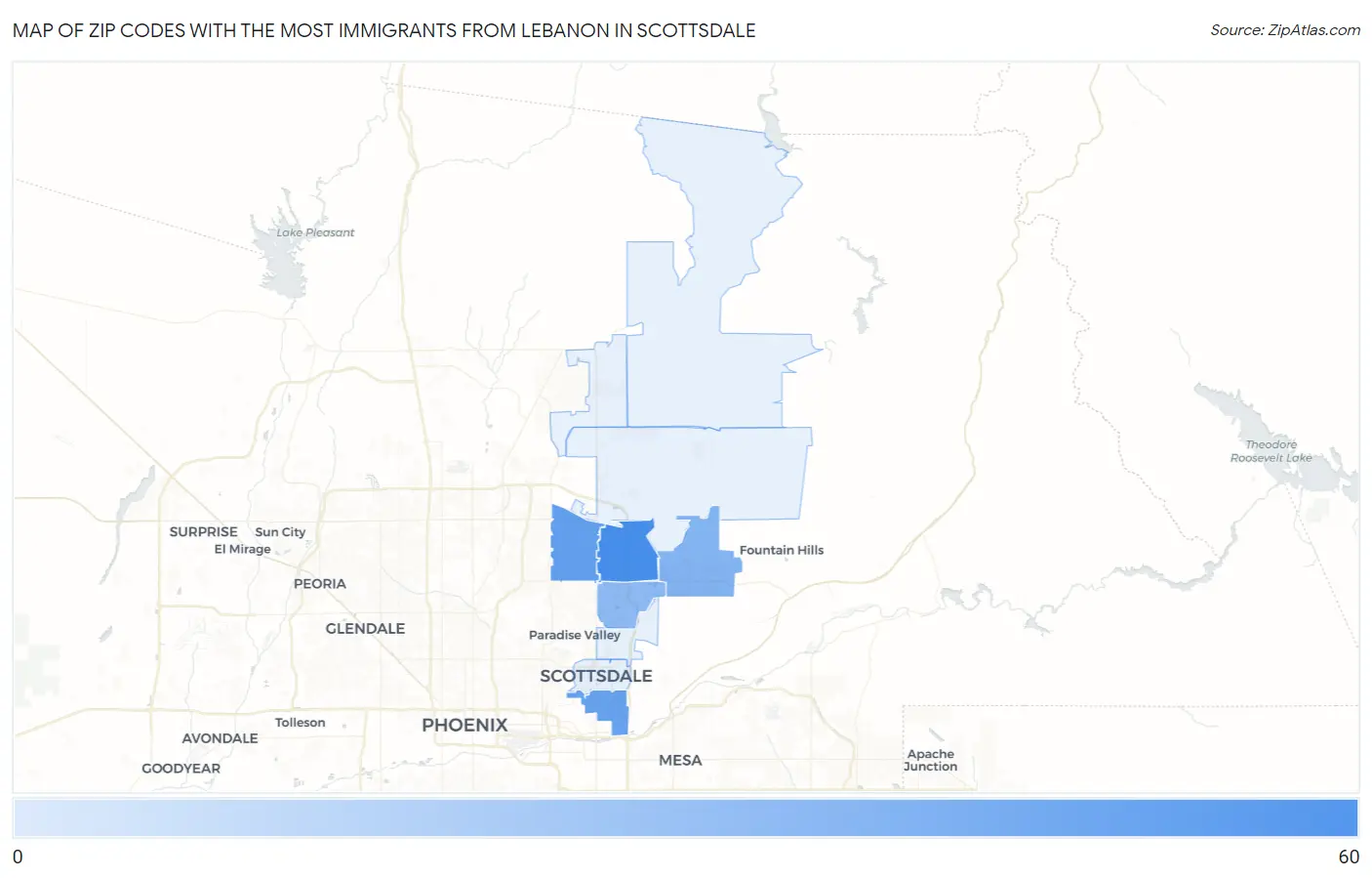Zip Codes with the Most Immigrants from Lebanon in Scottsdale Map