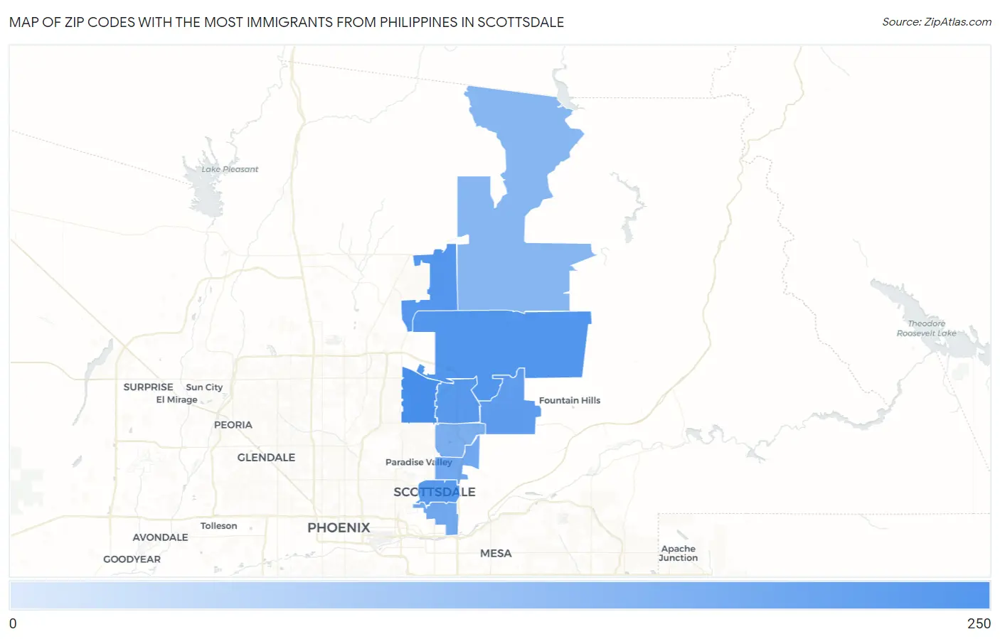 Zip Codes with the Most Immigrants from Philippines in Scottsdale Map