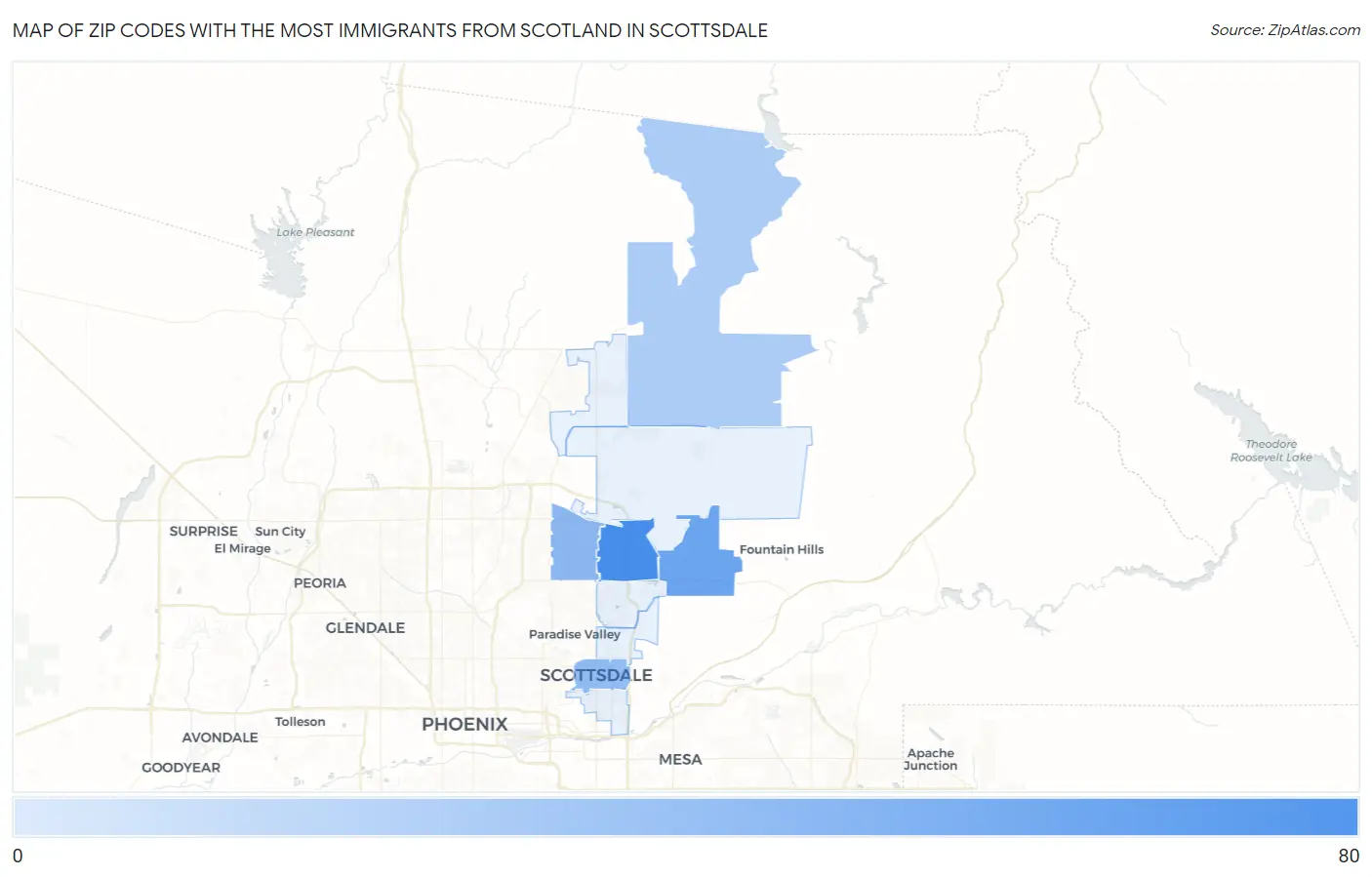 Zip Codes with the Most Immigrants from Scotland in Scottsdale Map