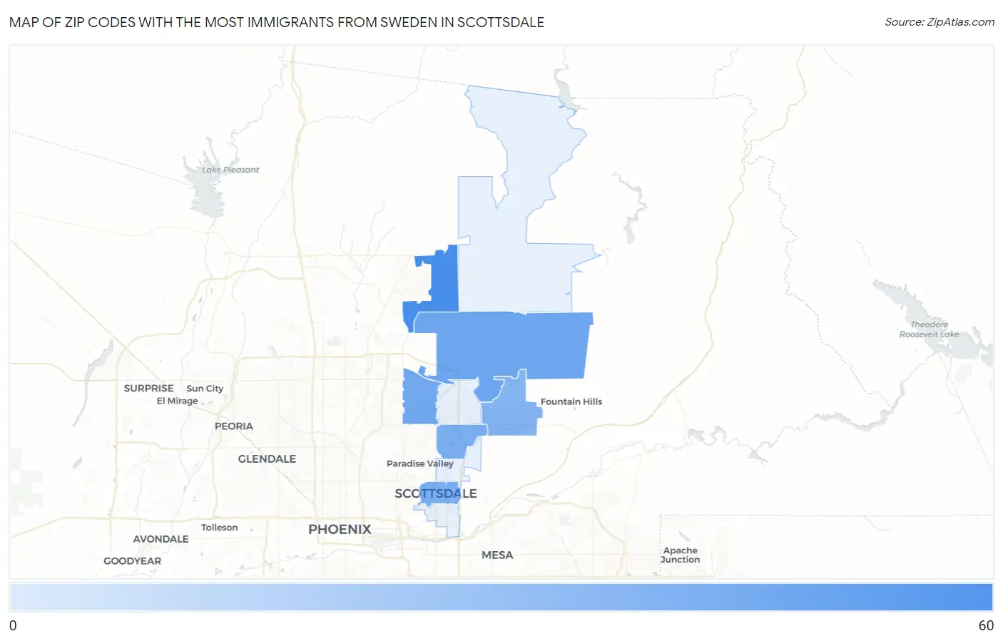 Zip Codes with the Most Immigrants from Sweden in Scottsdale Map
