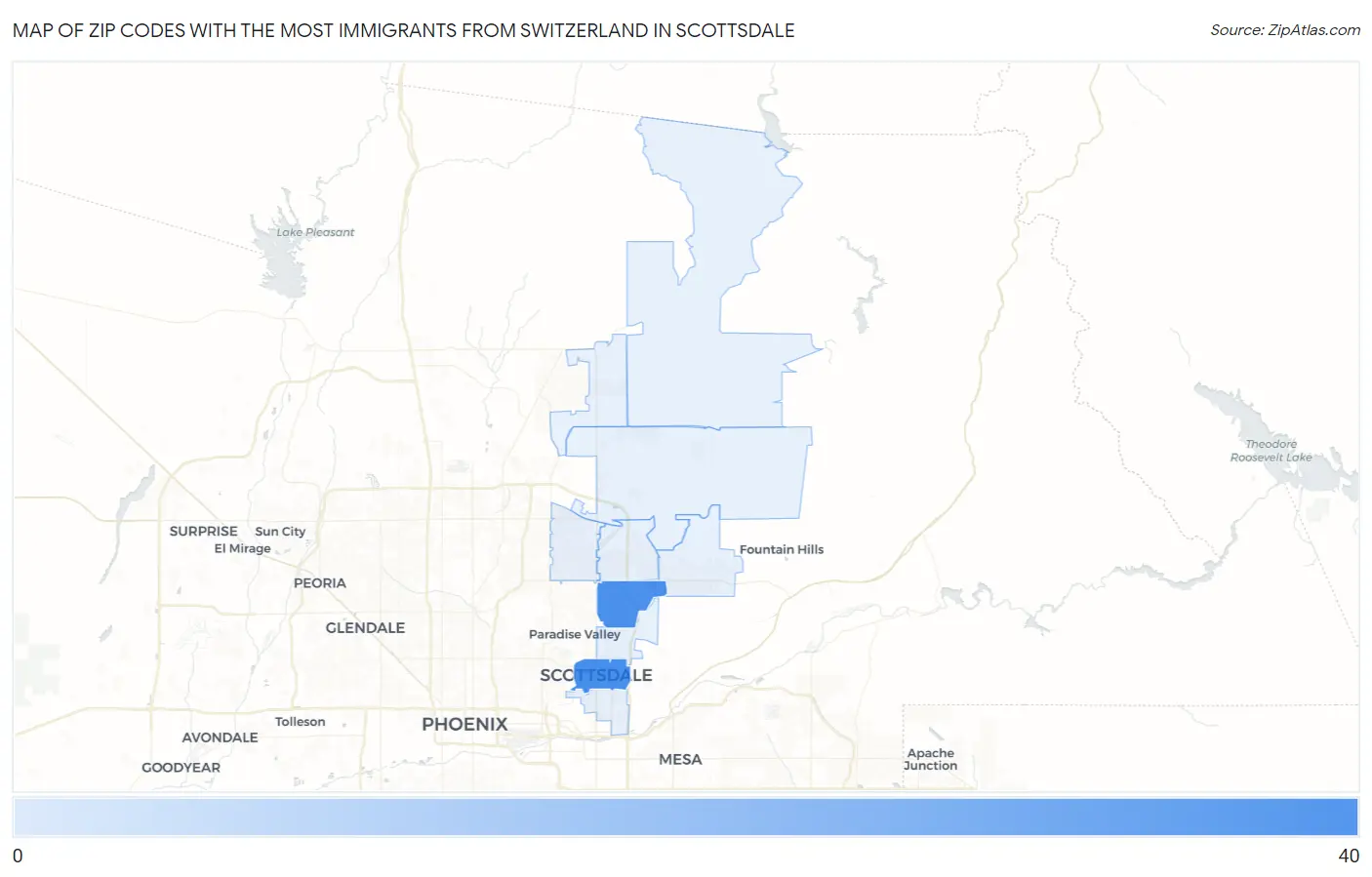 Zip Codes with the Most Immigrants from Switzerland in Scottsdale Map