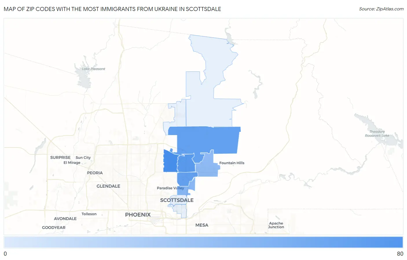 Zip Codes with the Most Immigrants from Ukraine in Scottsdale Map