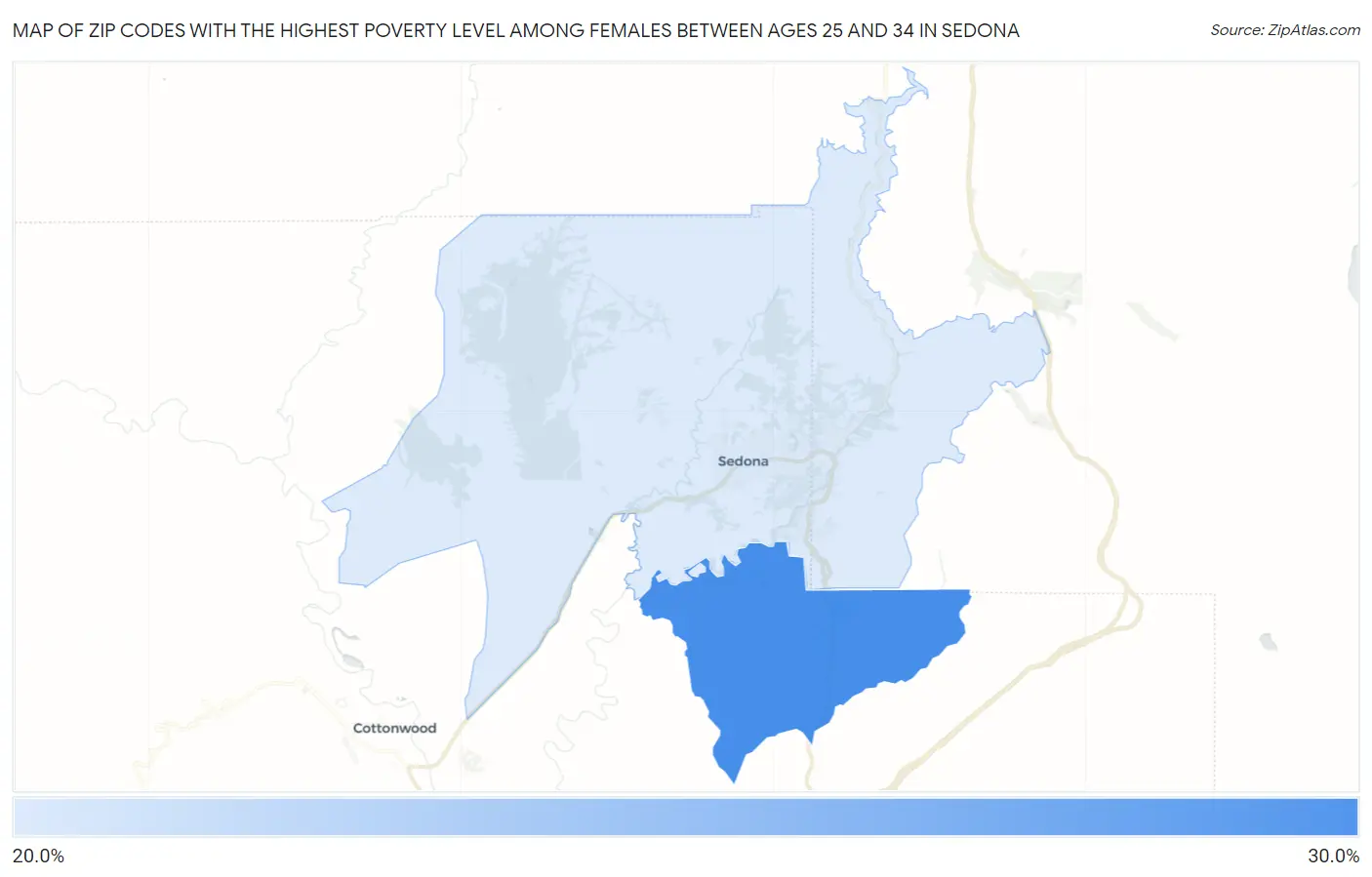 Zip Codes with the Highest Poverty Level Among Females Between Ages 25 and 34 in Sedona Map