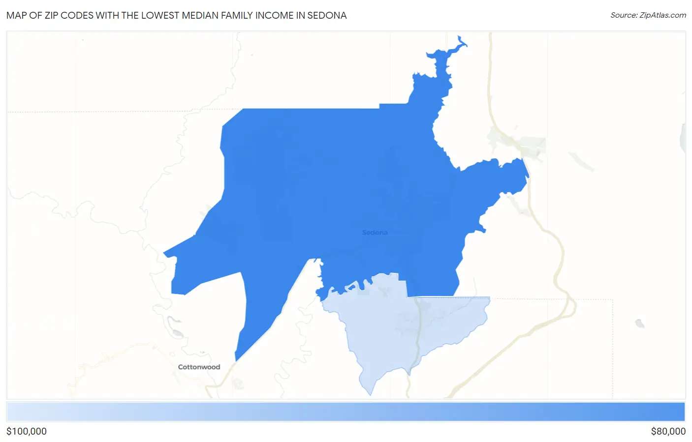 Zip Codes with the Lowest Median Family Income in Sedona Map