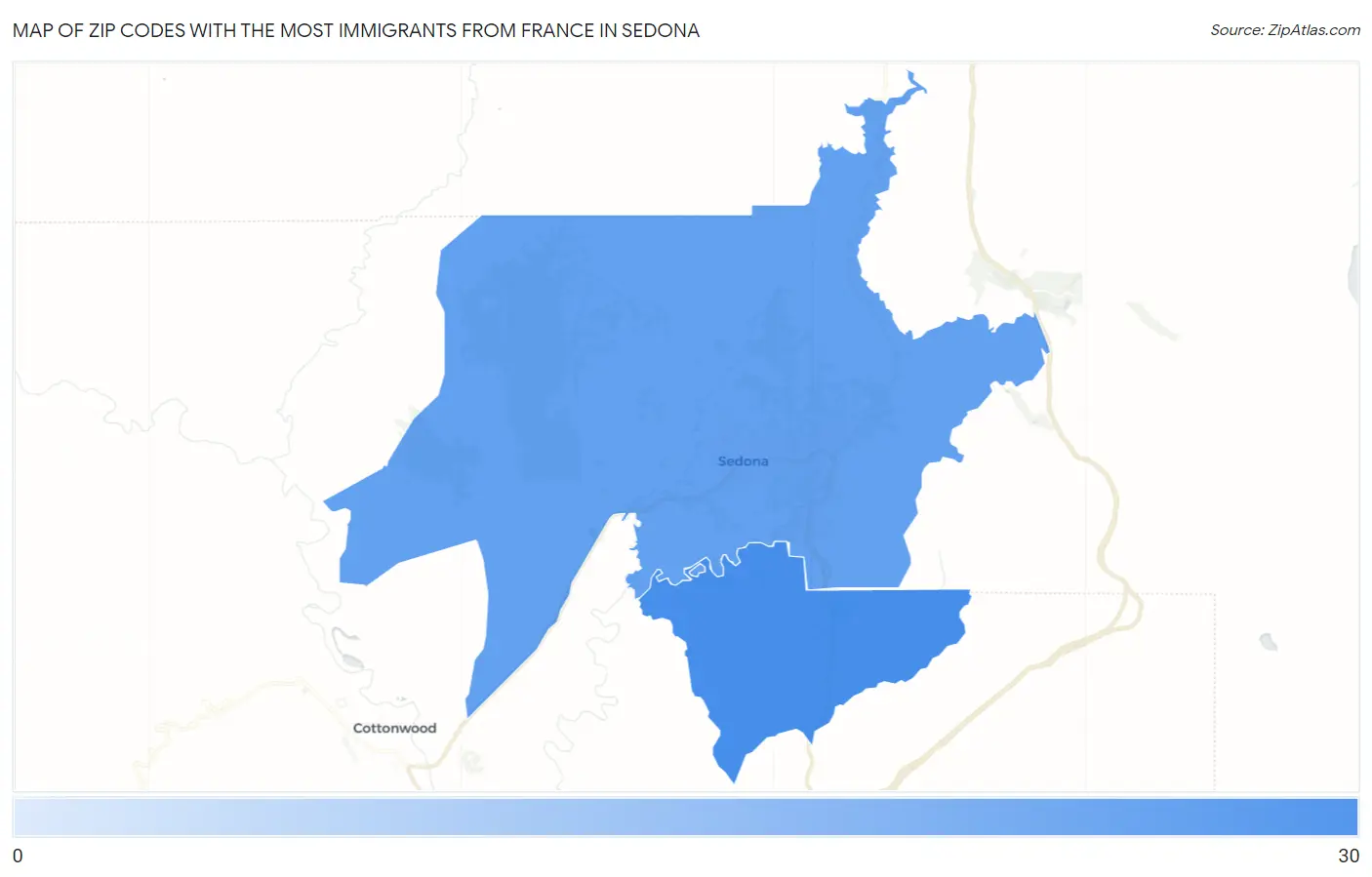 Zip Codes with the Most Immigrants from France in Sedona Map