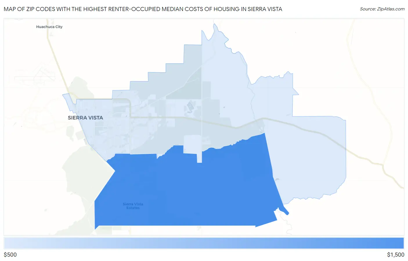Zip Codes with the Highest Renter-Occupied Median Costs of Housing in Sierra Vista Map