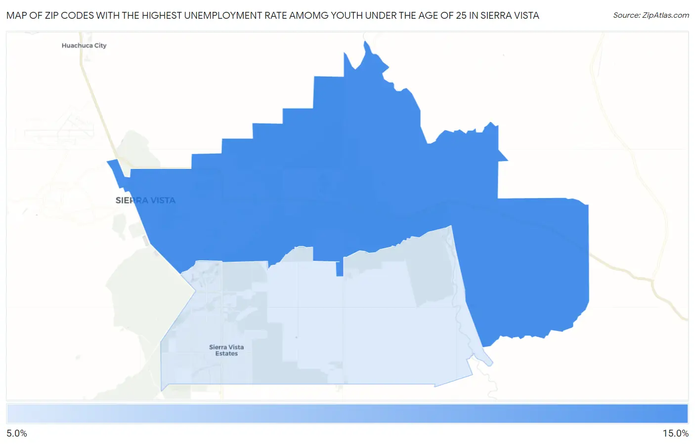 Zip Codes with the Highest Unemployment Rate Amomg Youth Under the Age of 25 in Sierra Vista Map
