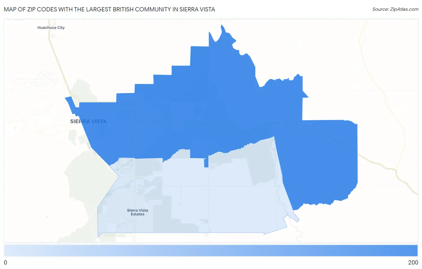 Zip Codes with the Largest British Community in Sierra Vista Map