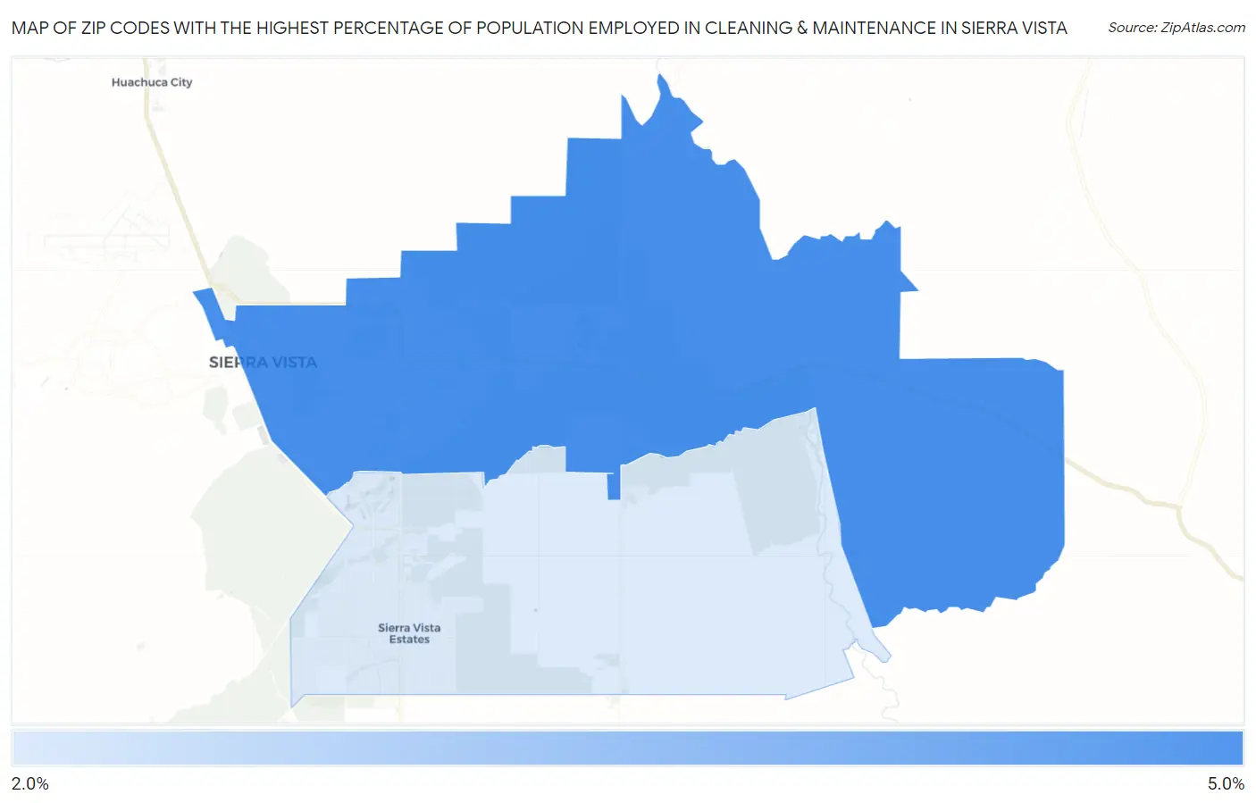 Zip Codes with the Highest Percentage of Population Employed in Cleaning & Maintenance in Sierra Vista Map