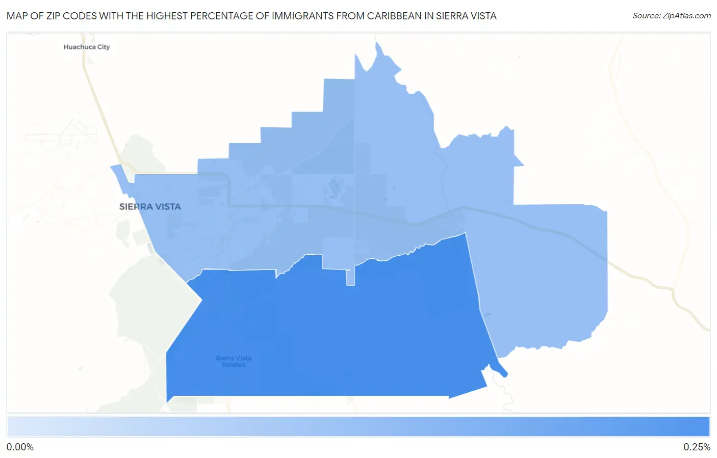 Zip Codes with the Highest Percentage of Immigrants from Caribbean in Sierra Vista Map