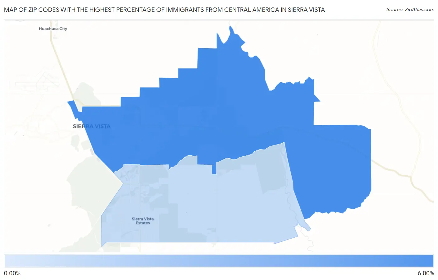 Zip Codes with the Highest Percentage of Immigrants from Central America in Sierra Vista Map