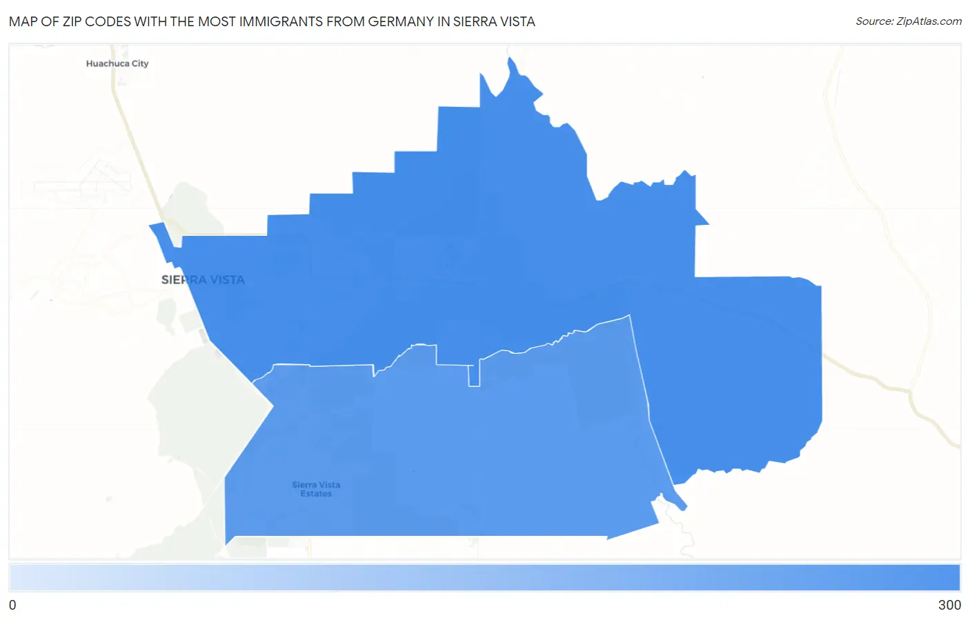 Zip Codes with the Most Immigrants from Germany in Sierra Vista Map