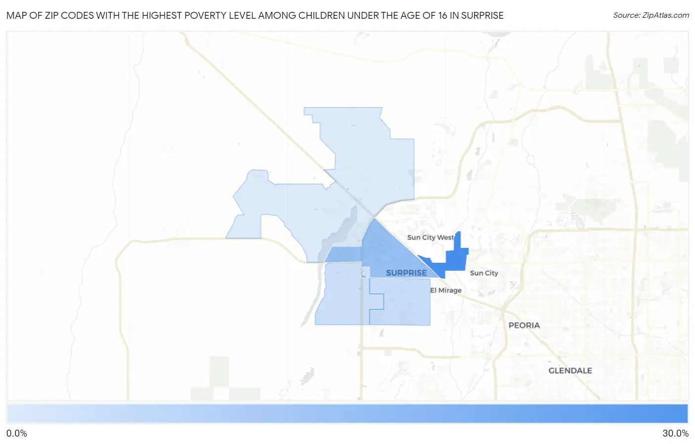 Zip Codes with the Highest Poverty Level Among Children Under the Age of 16 in Surprise Map