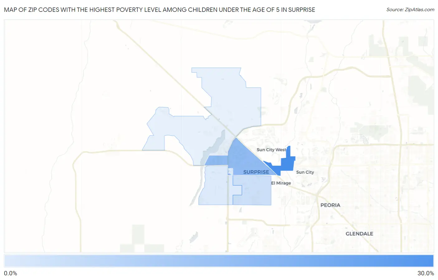Zip Codes with the Highest Poverty Level Among Children Under the Age of 5 in Surprise Map