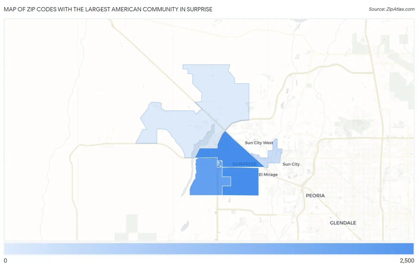 Zip Codes with the Largest American Community in Surprise Map