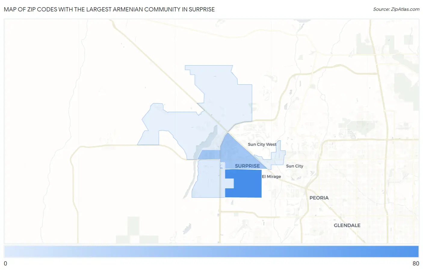 Zip Codes with the Largest Armenian Community in Surprise Map