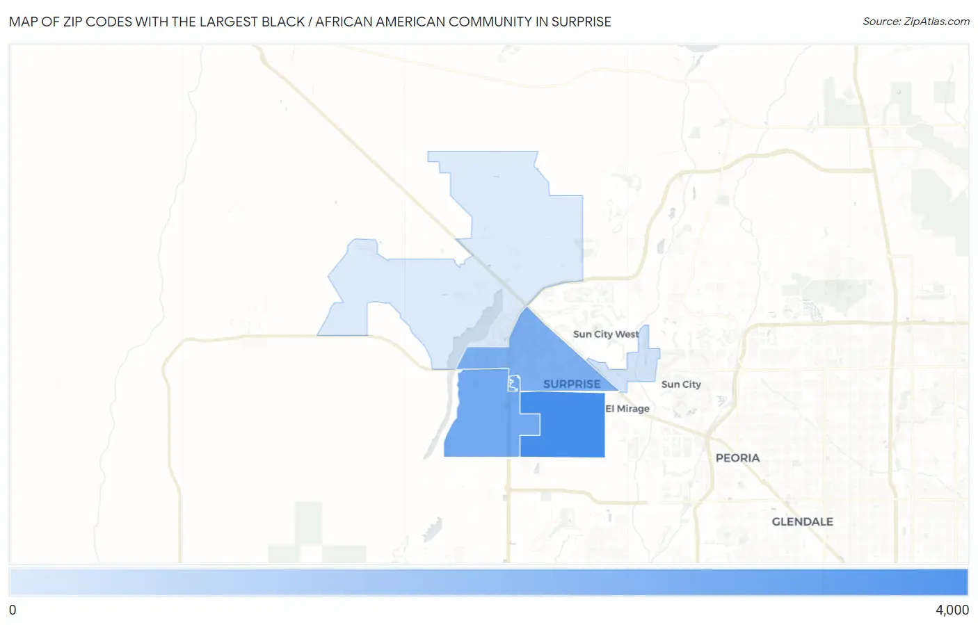 Zip Codes with the Largest Black / African American Community in Surprise Map
