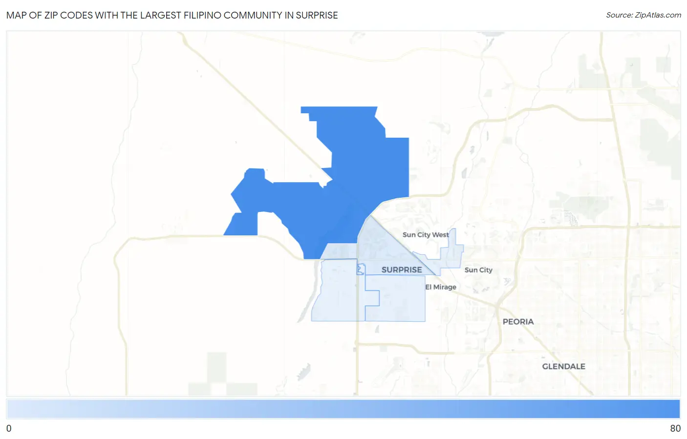 Zip Codes with the Largest Filipino Community in Surprise Map