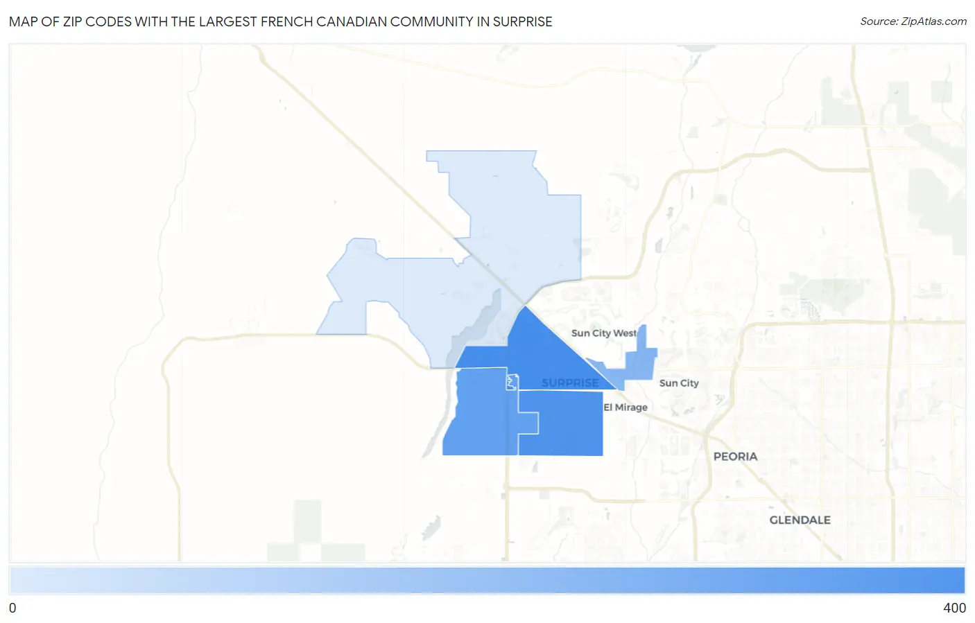 Zip Codes with the Largest French Canadian Community in Surprise Map
