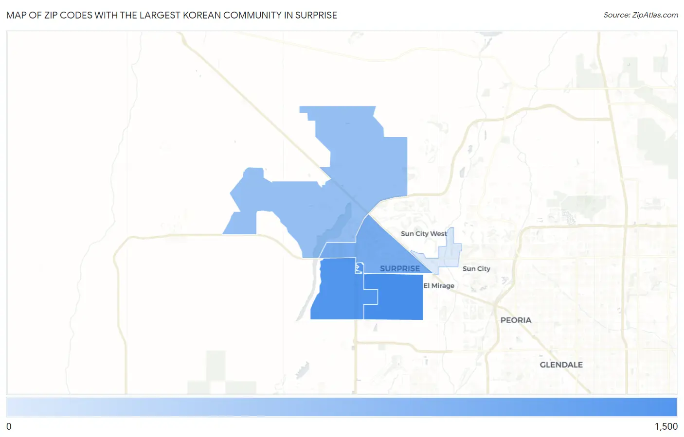 Zip Codes with the Largest Korean Community in Surprise Map