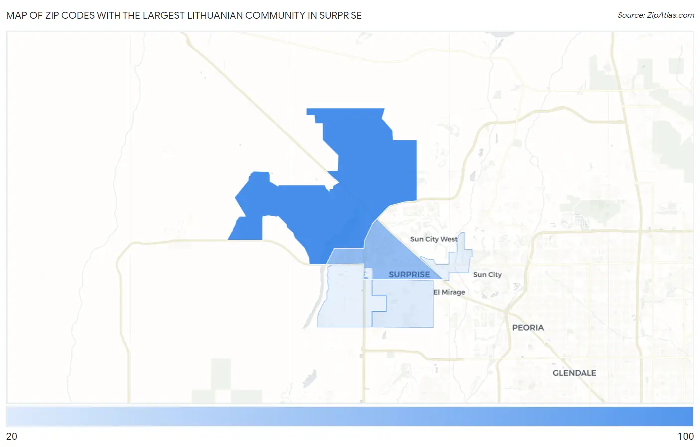 Zip Codes with the Largest Lithuanian Community in Surprise Map
