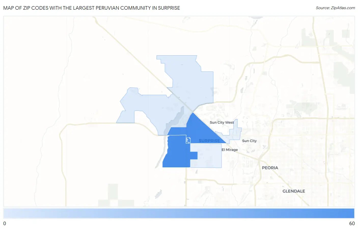 Zip Codes with the Largest Peruvian Community in Surprise Map