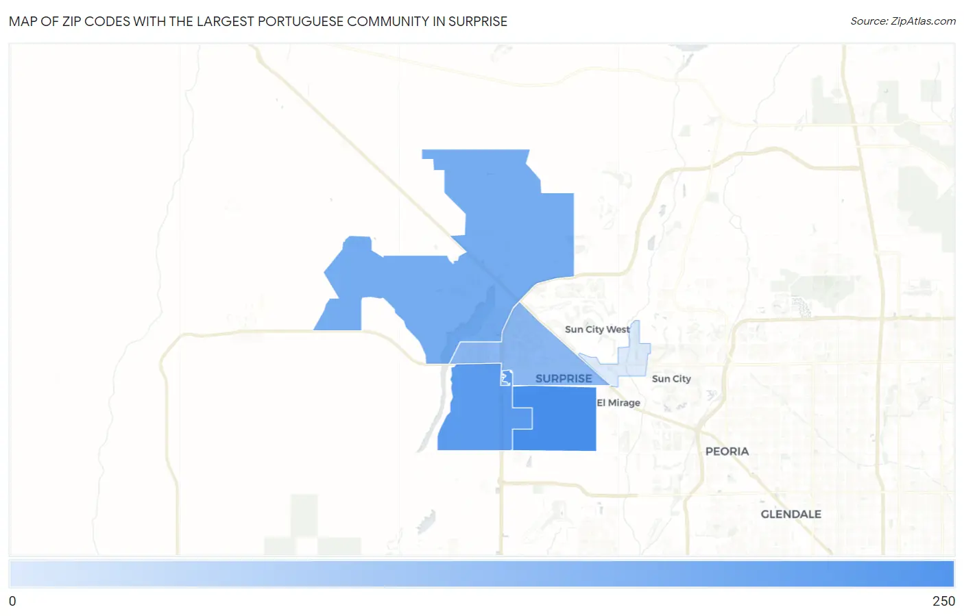 Zip Codes with the Largest Portuguese Community in Surprise Map