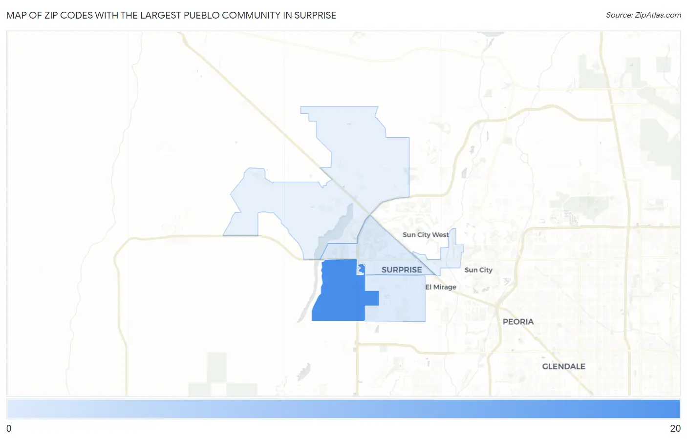 Zip Codes with the Largest Pueblo Community in Surprise Map