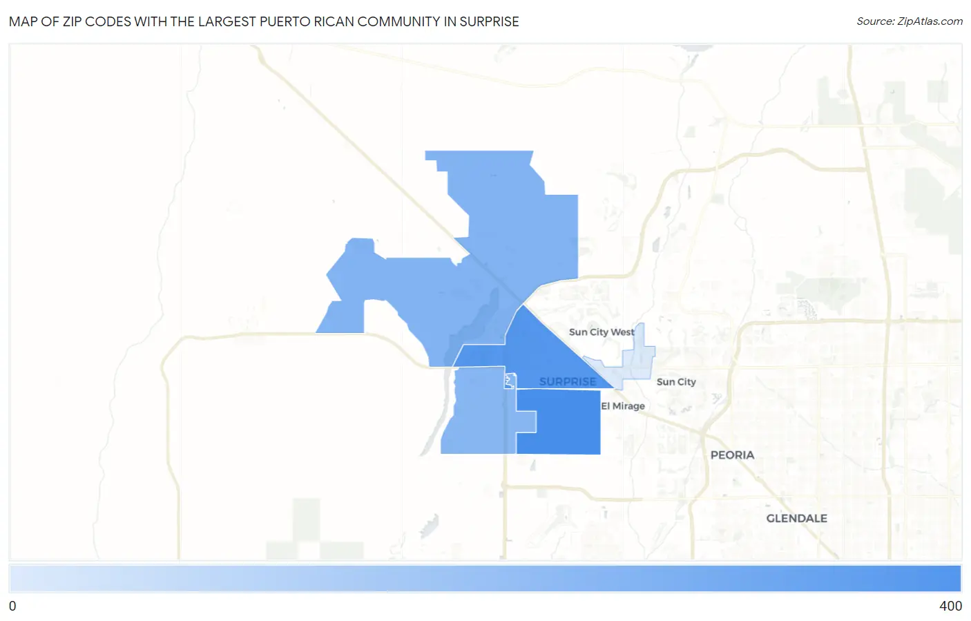 Zip Codes with the Largest Puerto Rican Community in Surprise Map