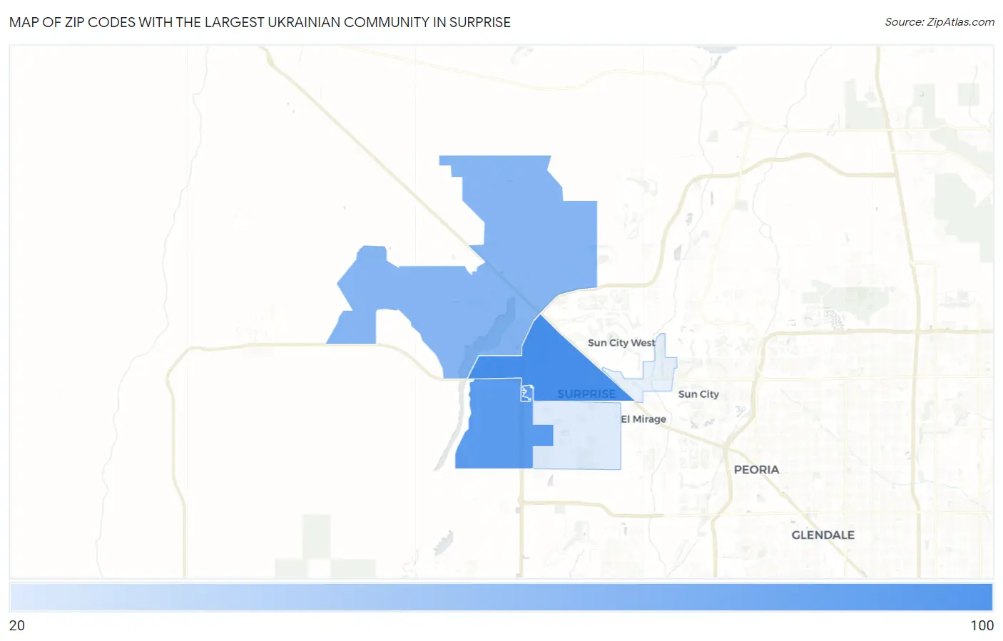 Zip Codes with the Largest Ukrainian Community in Surprise Map