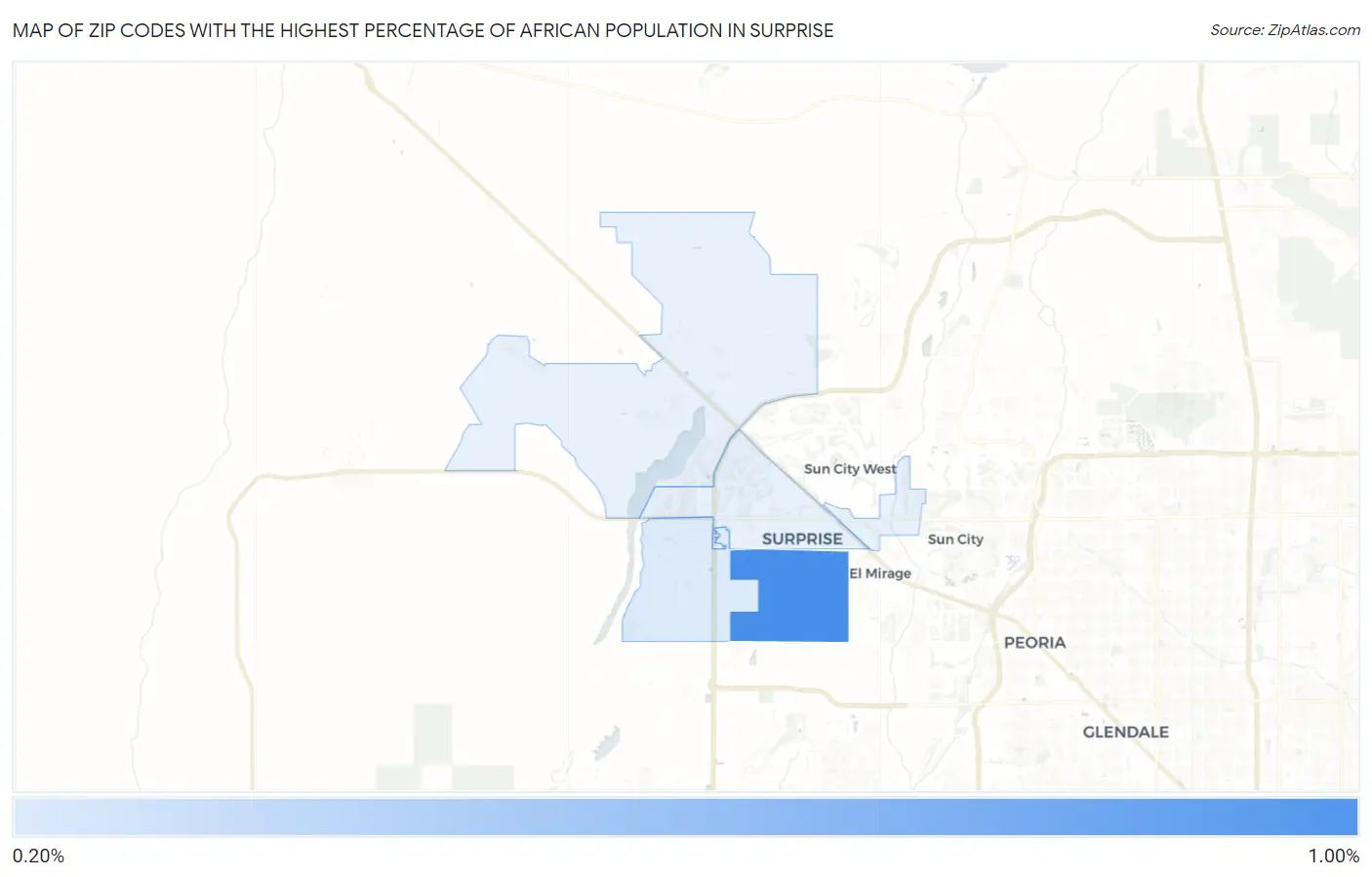 Zip Codes with the Highest Percentage of African Population in Surprise Map