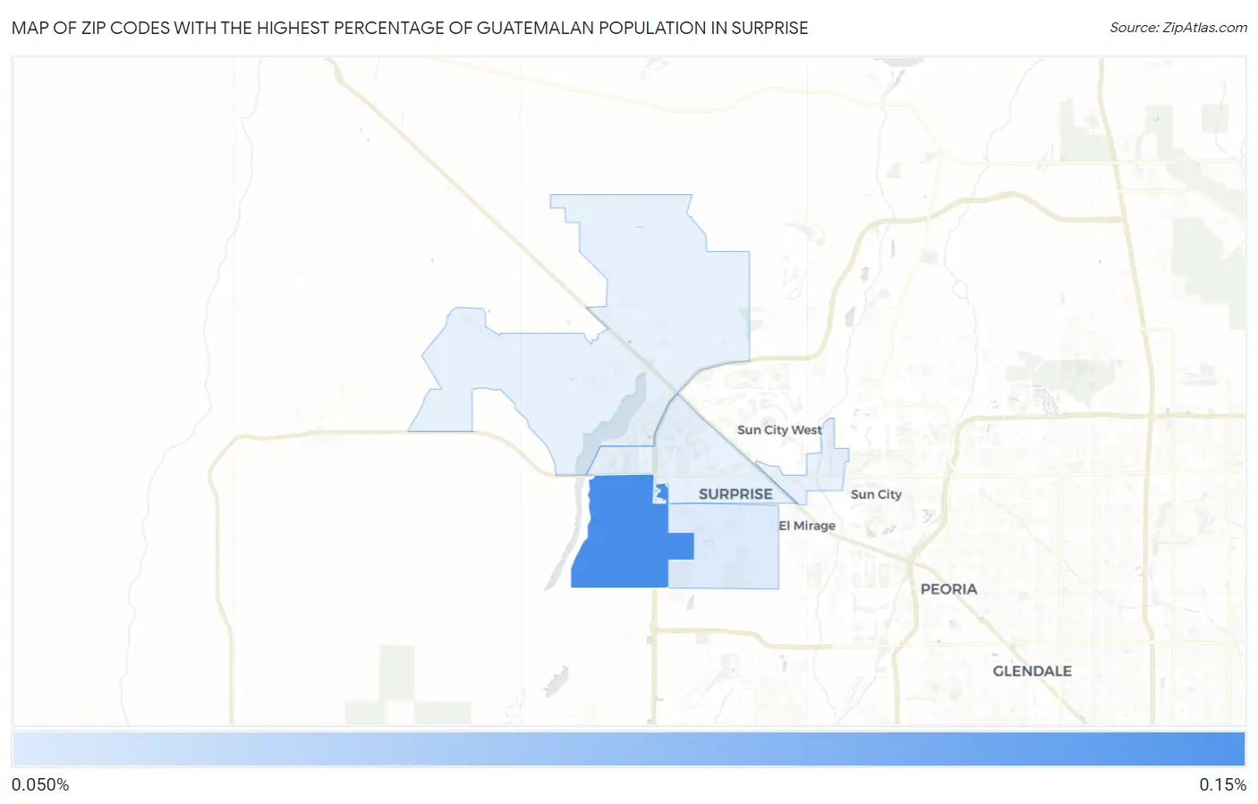 Zip Codes with the Highest Percentage of Guatemalan Population in Surprise Map