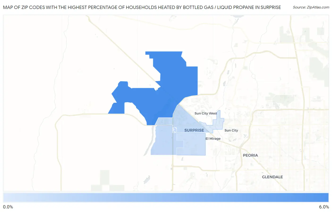 Zip Codes with the Highest Percentage of Households Heated by Bottled Gas / Liquid Propane in Surprise Map