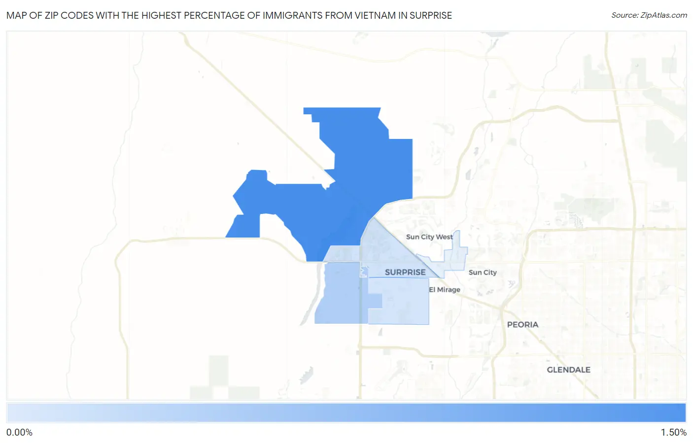 Zip Codes with the Highest Percentage of Immigrants from Vietnam in Surprise Map