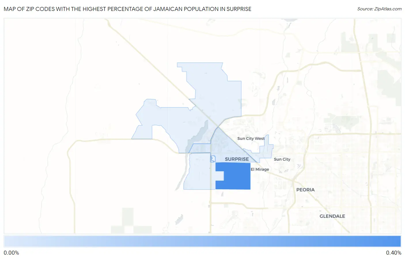 Zip Codes with the Highest Percentage of Jamaican Population in Surprise Map