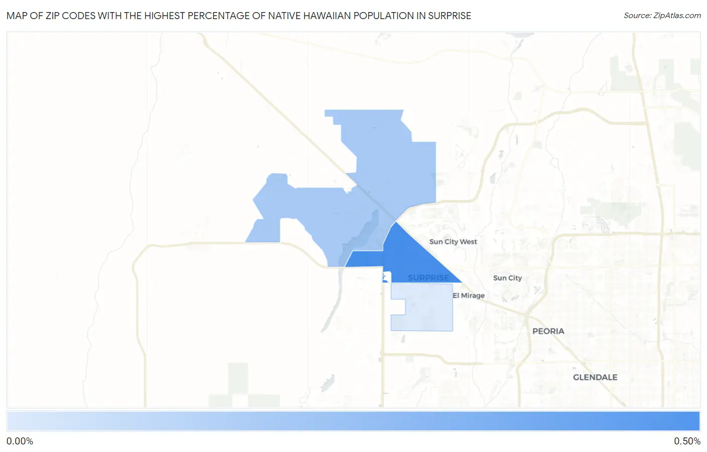 Zip Codes with the Highest Percentage of Native Hawaiian Population in Surprise Map