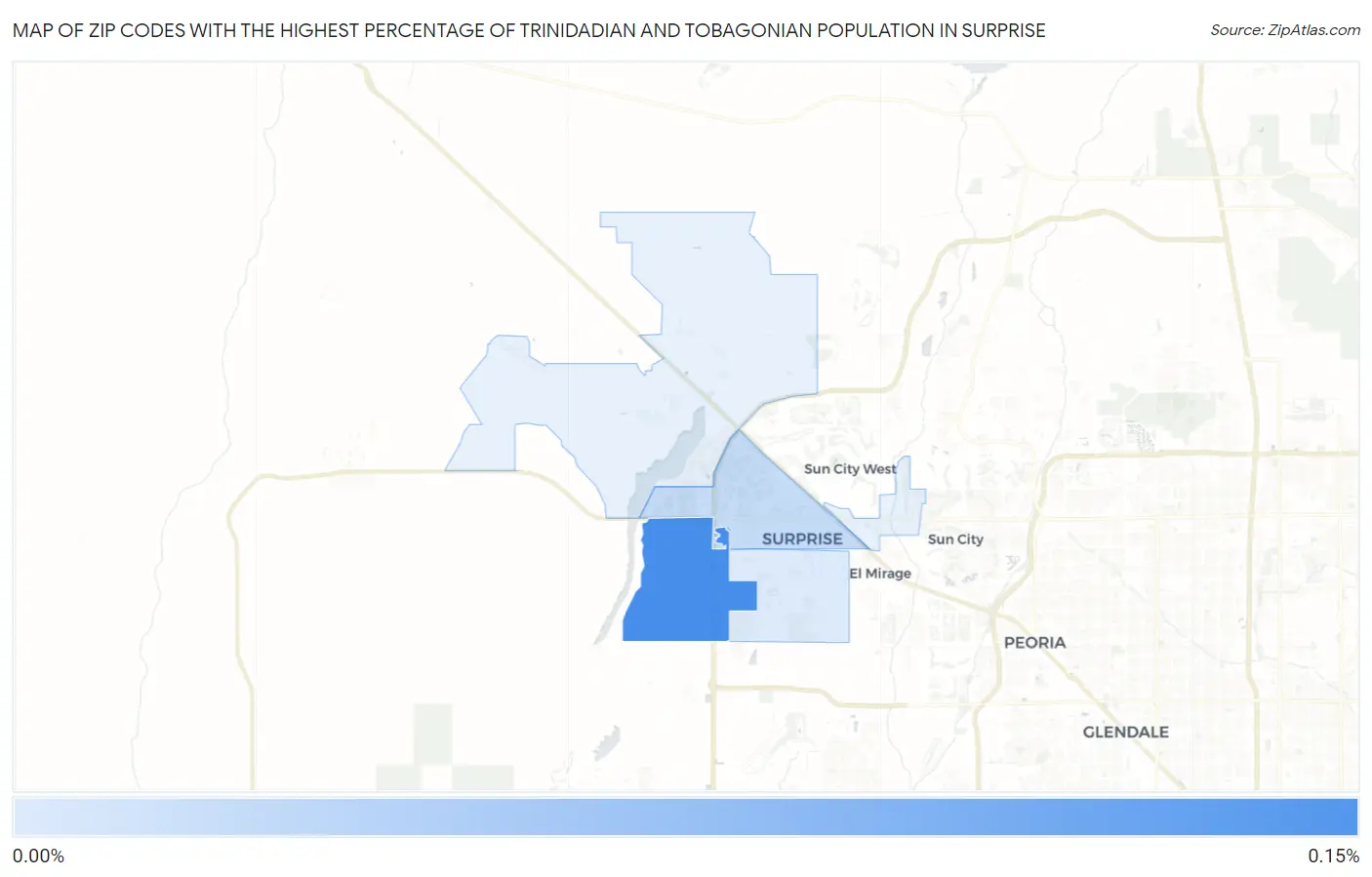 Zip Codes with the Highest Percentage of Trinidadian and Tobagonian Population in Surprise Map