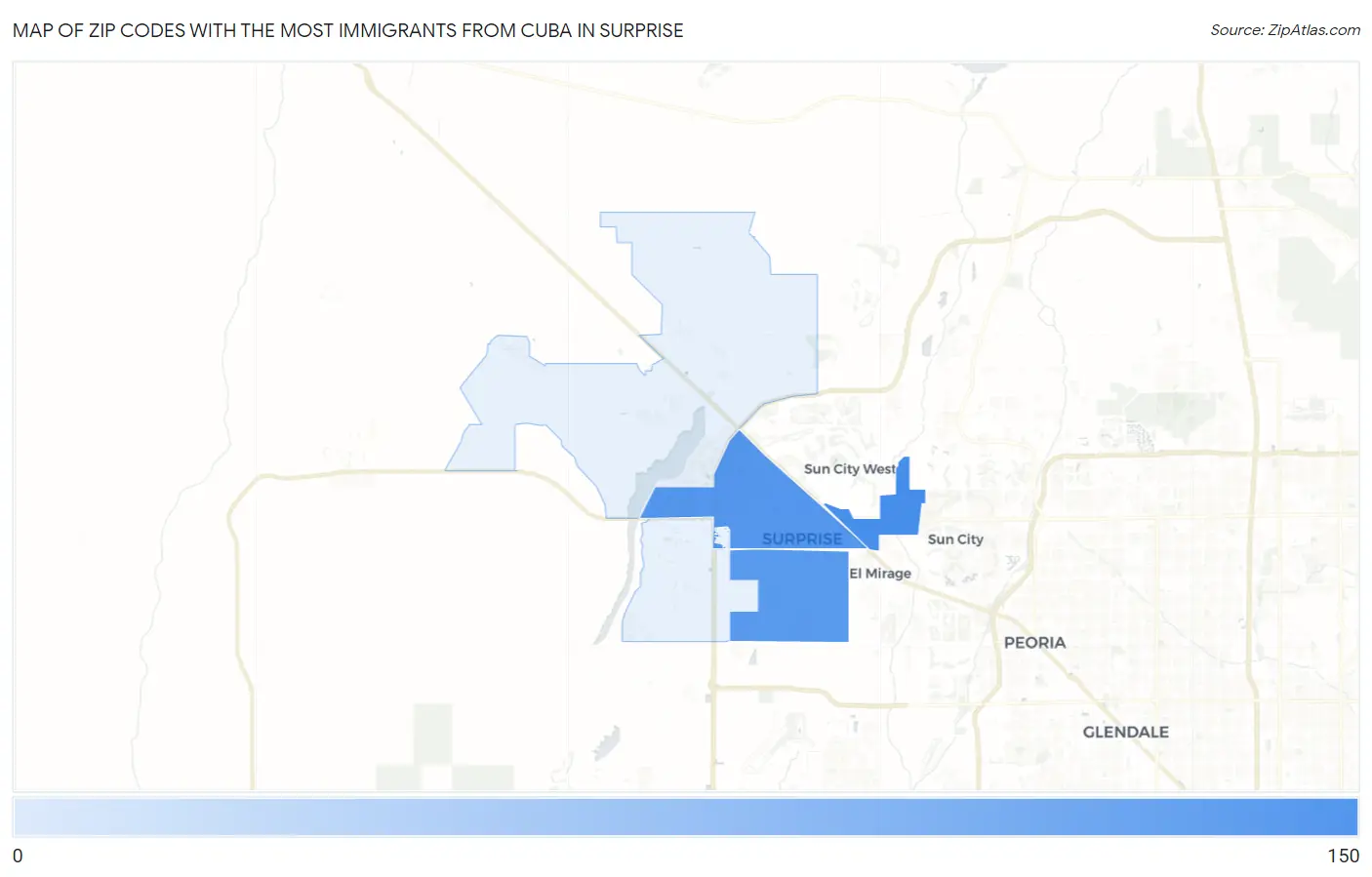 Zip Codes with the Most Immigrants from Cuba in Surprise Map