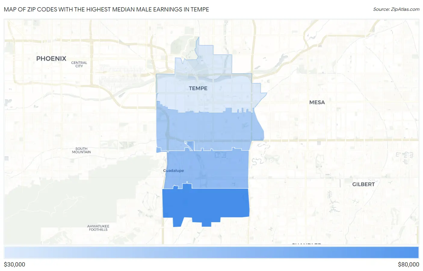 Zip Codes with the Highest Median Male Earnings in Tempe Map