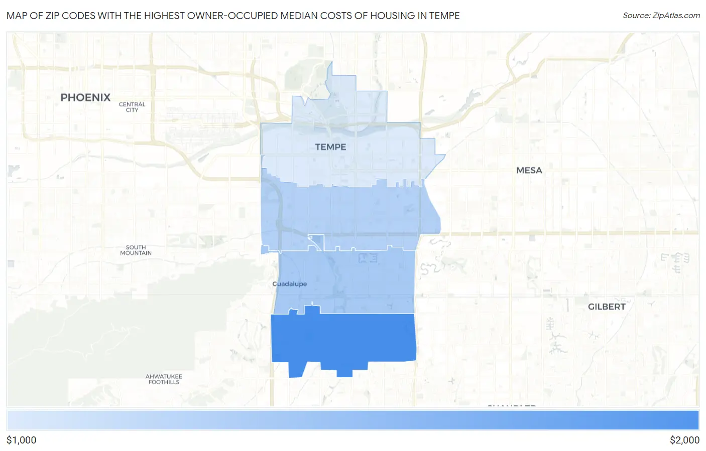 Zip Codes with the Highest Owner-Occupied Median Costs of Housing in Tempe Map