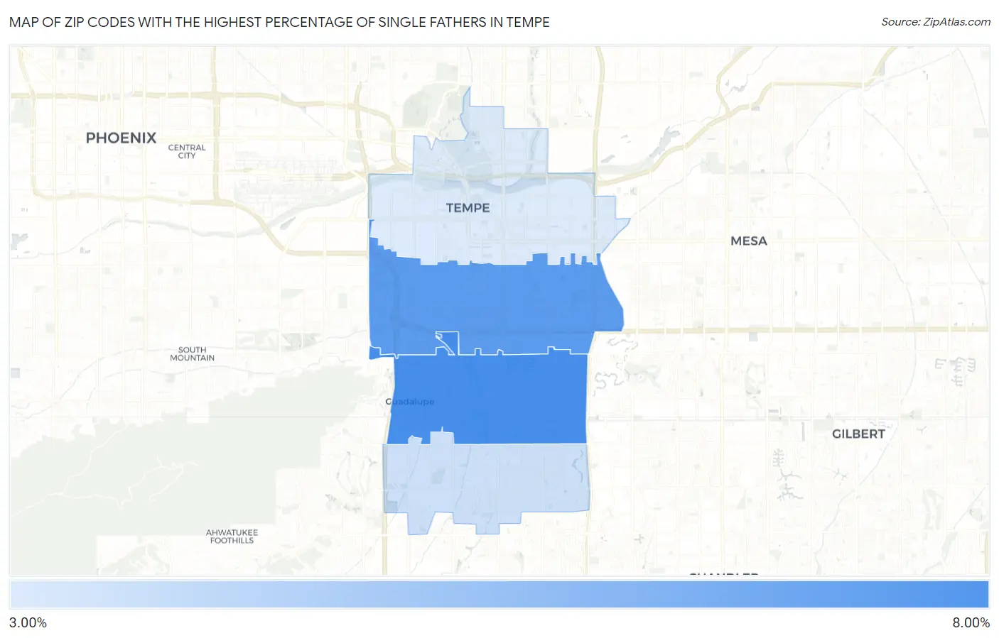 Zip Codes with the Highest Percentage of Single Fathers in Tempe Map