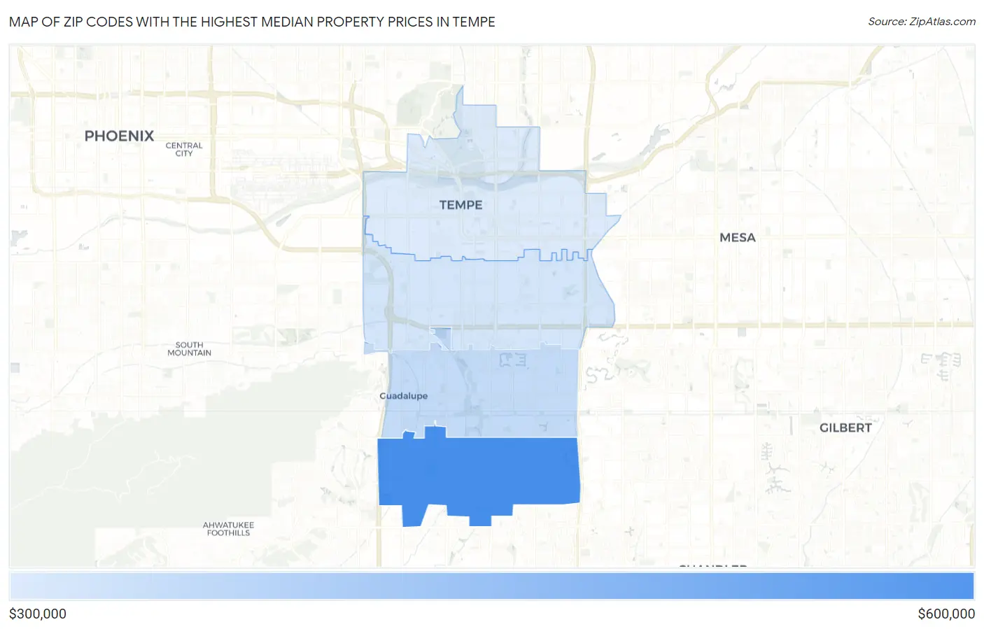 Zip Codes with the Highest Median Property Prices in Tempe Map